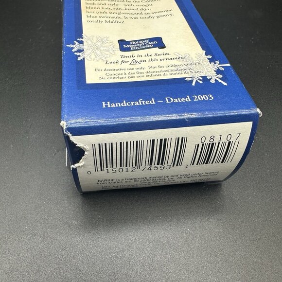 Vtg MALIBU BARBIE Christmas Ornament Keepsake Collectors Series 2003 - Picture 9 of 11